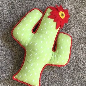 - Artist Made Christmas Cactus w/ Poinsettia Flower Pillow NEW